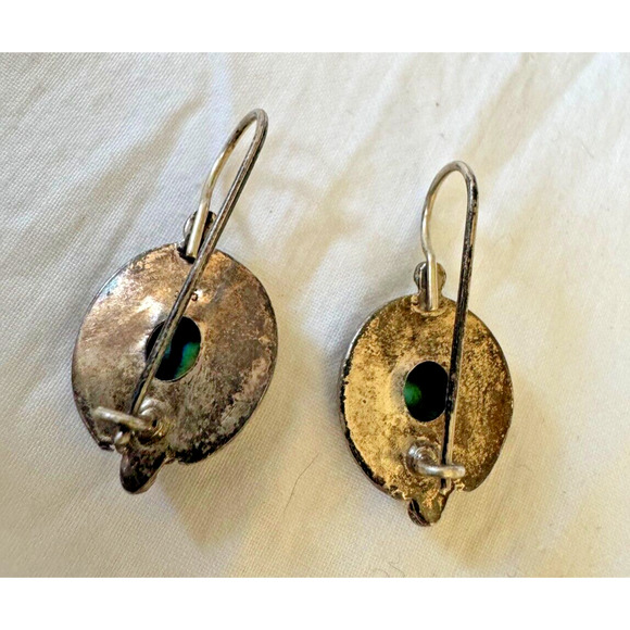 Abalone Inlays Sterling Silver Round French Wire Earrings Ocean Inspired - Picture 4 of 6